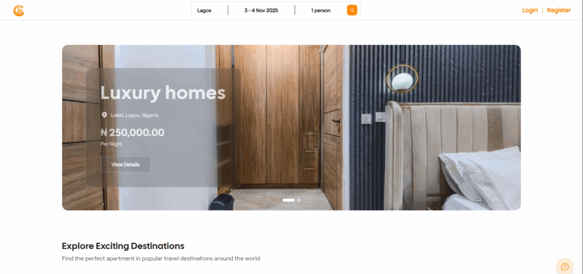 City Spaces and Bookings website showing verified shortlets in Lagos.